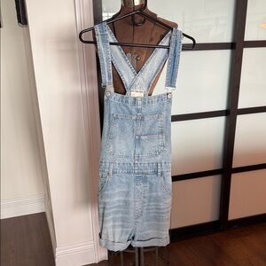 We The Free Light Wash Denim Short Overalls Romper